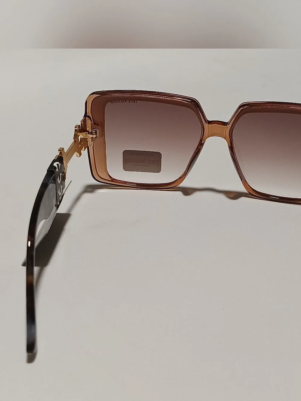 True Religion Oversized Square Sunglasses Amber Brown Frame NWT